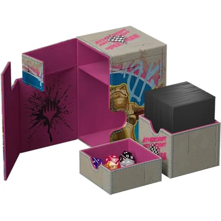 Ultimate Guard Flip'n'Tray 100+, Sammelkarten-Zubehör für Magic: The Gathering, Xenoskin-Material, für 100 doppelt gesleevete Karten, mit Würfelfach, Aetherdrift - Sab-Sunen, Luxa Embodied, Ätherdrift 2 – Bild 3