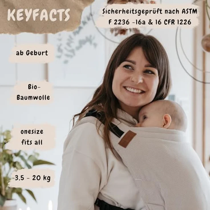 Hoppediz Babytrage Buckle, Fullbuckle für Neugeborene (3,5 - 20 kg), ergonomisch verstellbar mit 2 Schnallen Optionen – Bild 4
