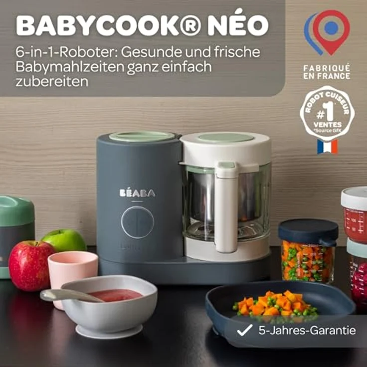 Béaba Babycook Neo - 6 in 1 Babynahrungszubereiter - Schonender Dampfgarer - Glaskrug und Garkorb aus Edelstahl - Mineralgrau – Bild 2
