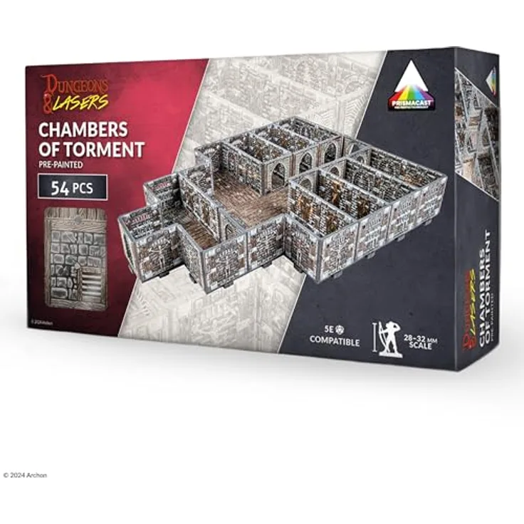 Dungeons & Lasers Vorlackierte Gelände-Sets für DND- und Tabletop-RPG-Spiele, Modular und 5E-kompatibel mit lebendigen Farben für Miniaturen im Maßstab 28 mm – 32 mm, Kammern der Qualen