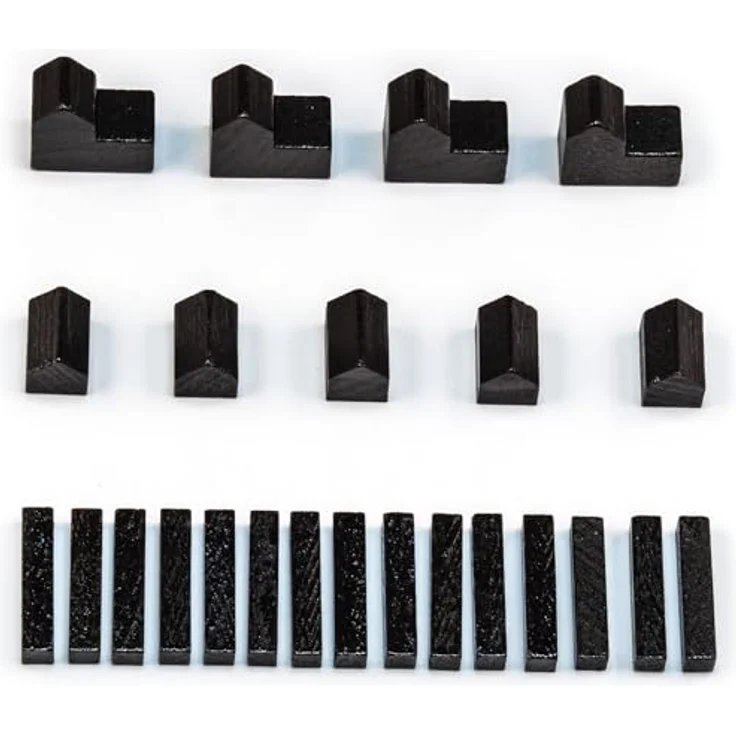 Waldfelsen® Holzfiguren für Die Siedler, Set mit 4 Städten, 5 Siedlungen und 15 Straßen, schwarz – Bild 1