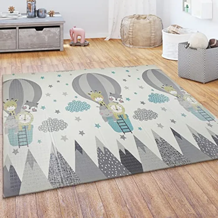 Paco Home Wendbare Spielmatte Krabbelmatte für Babys, faltbar und abwischbar, Tier Motiv, 150x200 cm, Farbe: Creme
