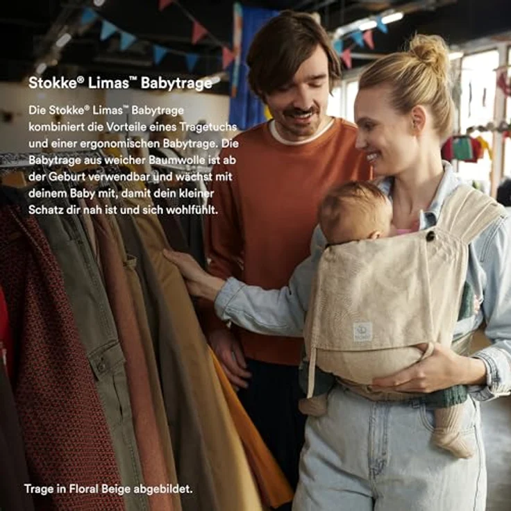 Stokke Limas™ Babytrage, Half Buckle Babytrage aus Bio-Baumwolle mit verstellbarem Steg und Schulterpolstern, Valerian Beige – Bild 3