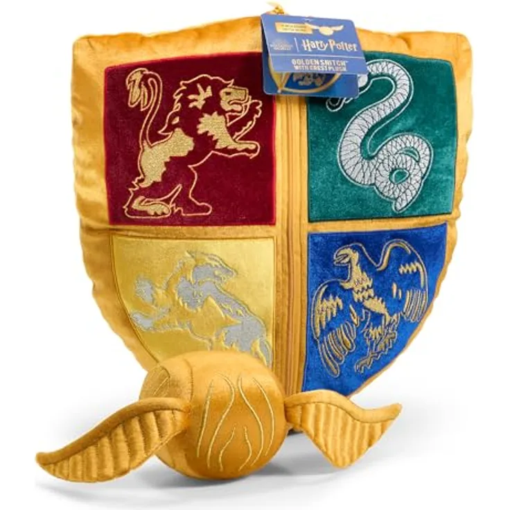 The Noble Collection Golden Snitch Plüschtier mit Kissen, Hogwarts-Wappen, inkl. Schnatz, goldfarben