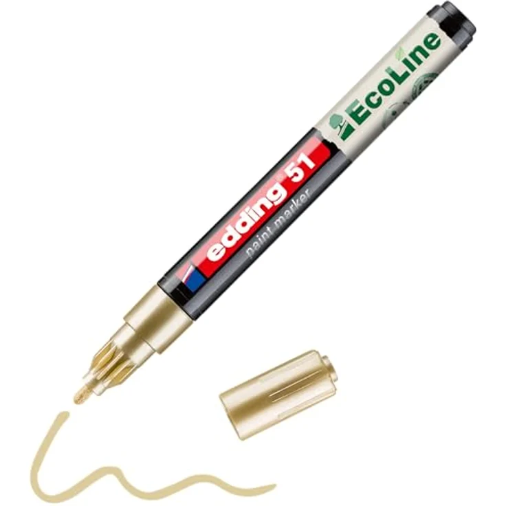 edding 51 EcoLine Lackmarker, gold, wasserbasierte Tinte, hochdeckend, für Glas, Stein, Holz, Kunststoff und Papier, Rundfeder 1-2 mm, Recyclingmaterial – Bild 2