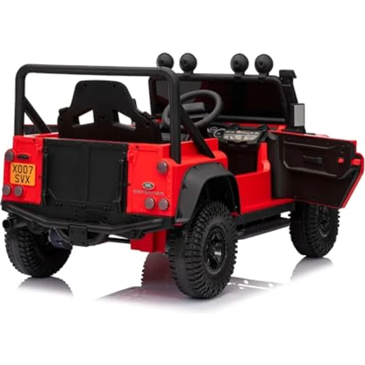 Beneo Elektrisches Kinderfahrzeug Land Rover Defender 110 SVX 12V, rot, 4x4-Antrieb, LED-Lichter, Bluetooth, USB/AUX-Eingang, Lithium-Akku, 4 x 25W-Motor, originale Lizenz – Bild 2