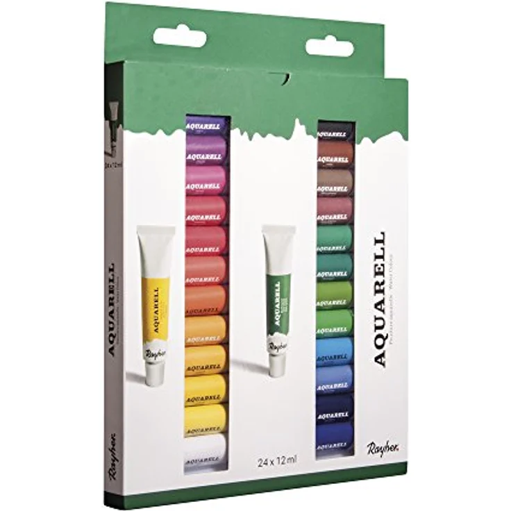 Rayher Künstler-Aquarellfarben-Set 38916000, 24 Farben, je Tube 12 ml, hohe Pigmentierung, lichtbeständig, für Papier, Pappe, Leinwand, Malkarton – Bild 2