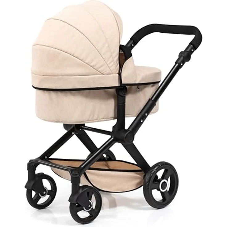Bayer Kombi-Puppenwagen Xeo, höhenverstellbar, umwandelbar zur Wanne oder zum Sportsitz, schwenkbare Vorderräder, inkl. Umhängetasche, bis 46 cm Puppen, modern grau – Bild 3