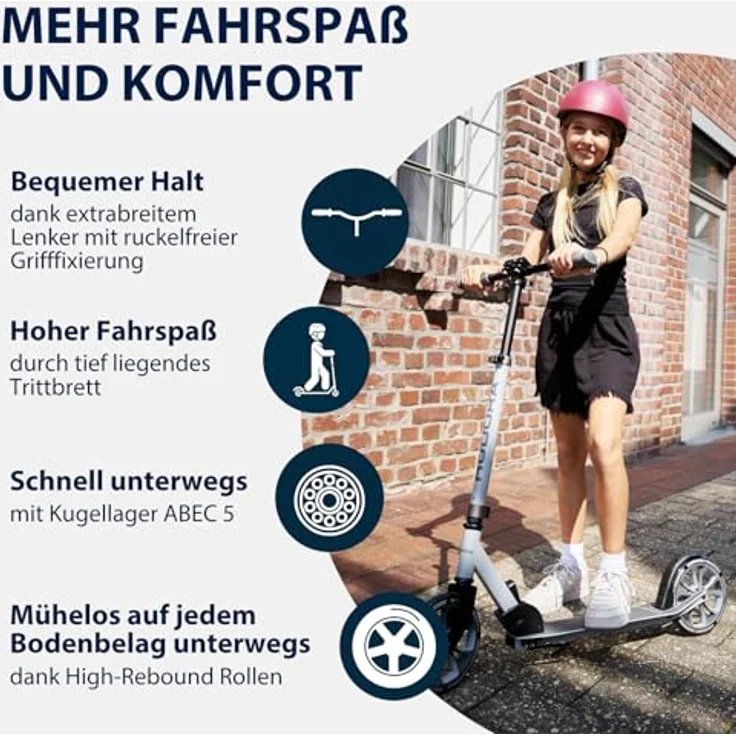 HUDORA UP 200, Scooter mit extra breitem Lenker und höhenverstellbarem Lenker, mattschwarz – Bild 3