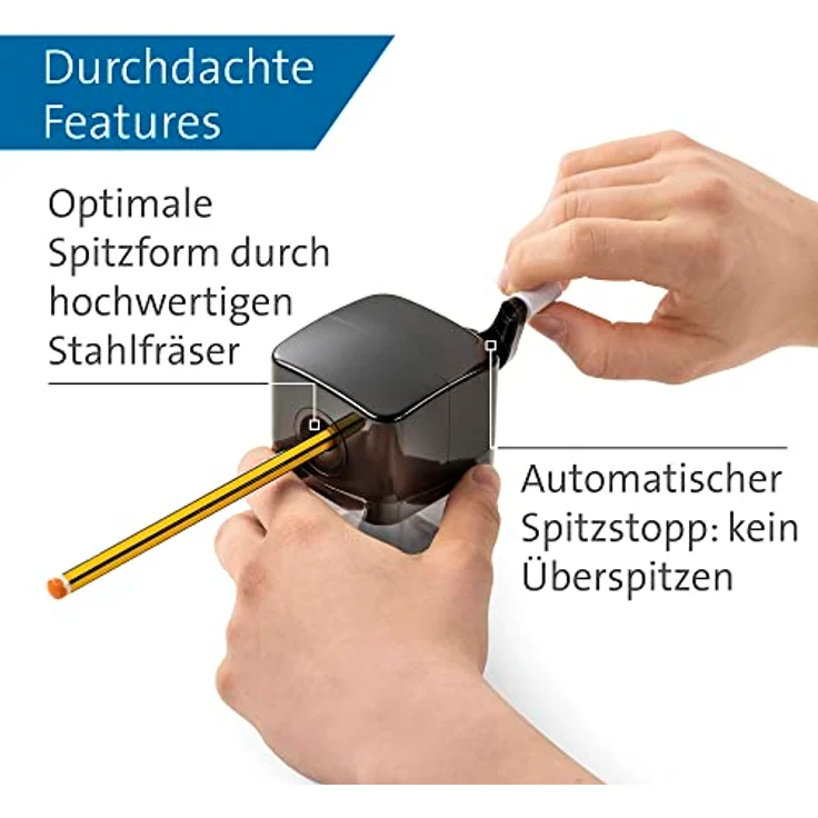 DAHLE Bleistiftspitzmaschine 144, schwarz, für Stifte von 6,5 bis 8 mm, automatischer Spitzstopp, Stahlfräser, manuelle Bedienung – Bild 5