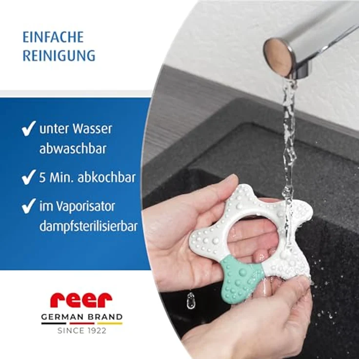 Reer Massage-Beißring Stern, Unterstützt beim Zahnen, Weiß Grün, BPA-frei, mit Tastsinnförderndem Design – Bild 6