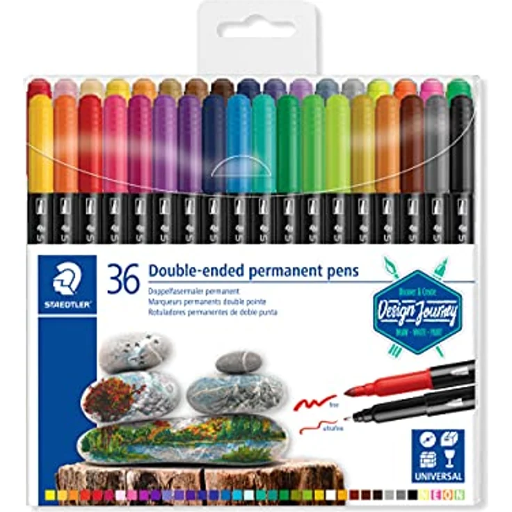 STAEDTLER 3187 TB36 - Doppelfasermaler permanent, feine und ultrafeine Spitze, für viele Oberflächen geeignet, Klarfaltetui mit 36 leuchtenden Farben – Bild 1