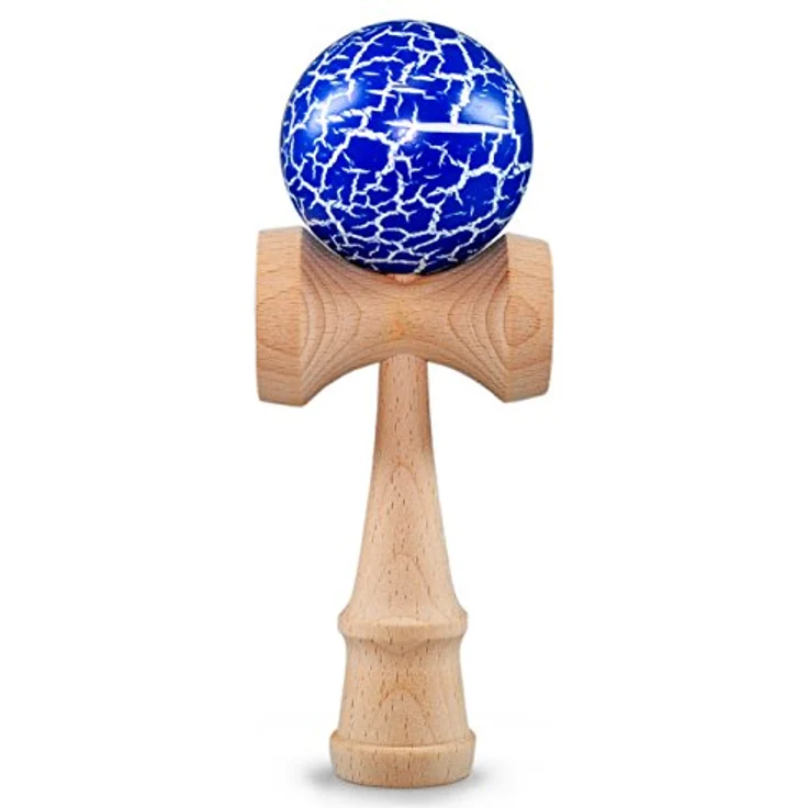 Ganzoo Kendama Buchenholz Holzspielzeug, blau Flash, traditionelles japanisches Fangspiel mit reißfester Nylon-Schnur, 3 Fangteller, Höhe 16 cm, 144 g – Bild 1