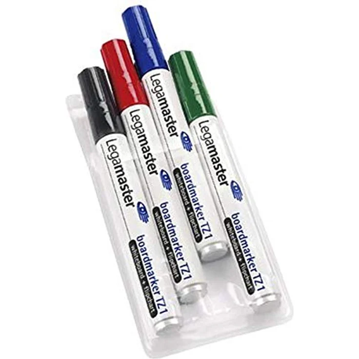 LEGAMASTER Whiteboard Marker TZ1 4er Etui, farbig sortiert, Strichstärke 1,5-3 mm, geruchsarm, nachfüllbar, abwischbar – Bild 1