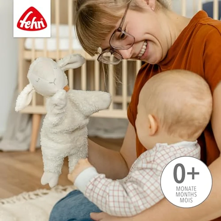 Fehn Handpuppe Schaf NATUR – Spielkamerad, Einschlafhilfe & Stofftier-Schnuffeltuch aus Bio-Baumwolle (kbA), 33 cm, für Babys ab 0+ Monaten – Bild 3