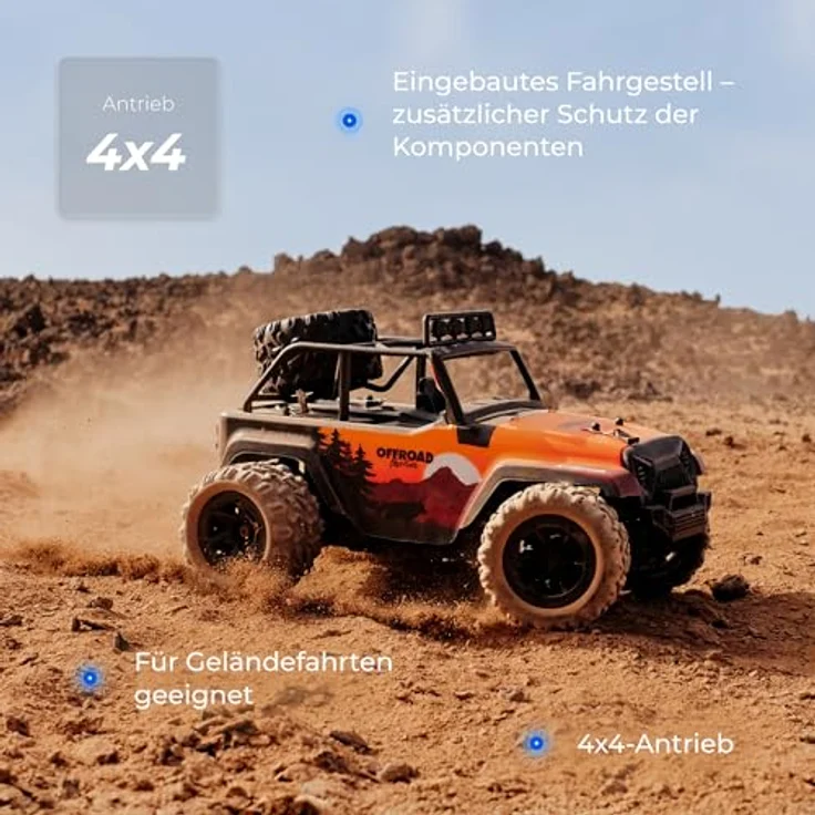 Overmax X-Quail RC Auto 4x4 Offroad Crawler 1:18, LED-Beleuchtung, 2 Akkus, bis zu 25 km/h, Drift auf 2 Rädern – Bild 6