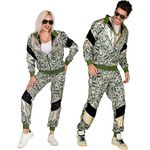W WIDMANN MILANO Kostüm Trainingsanzug 80er Jahre, Geldscheine Euro & Dollar, leuchtend unter UV Licht, Größe XXL