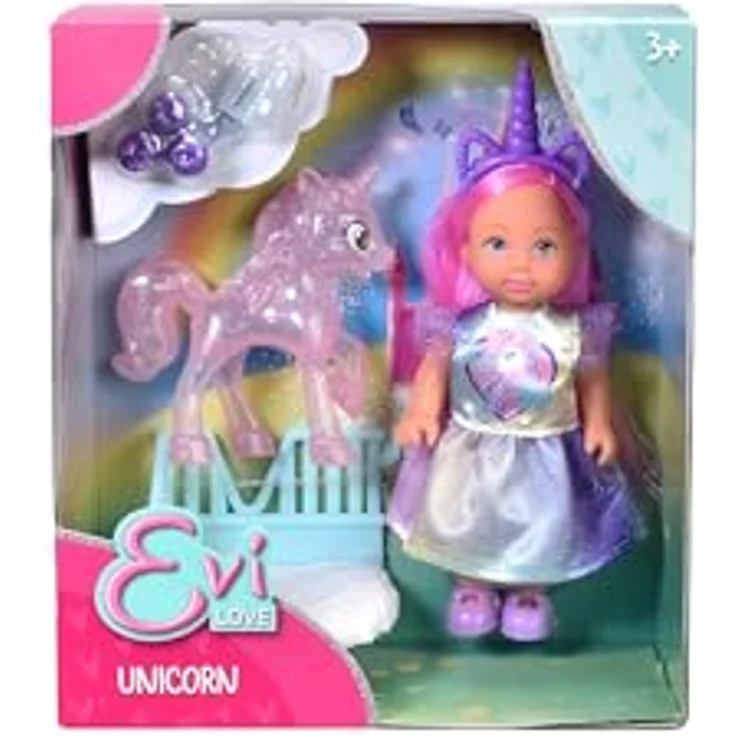 SIMBA Evi Love Babypuppe, 12 cm große Puppe im Einhornkleid mit Einhorn, Stall und Zubehör – Bild 7