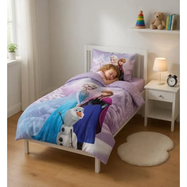 Brandmac Bettwäsche Eiskönigin, 100 % Baumwolle, Bettbezug für kleines Bett, 100 x 135 cm + Kissenbezug 40 x 60 cm, wendbar, mit Elsa, Anna und Olaf, bunt – Bild 9