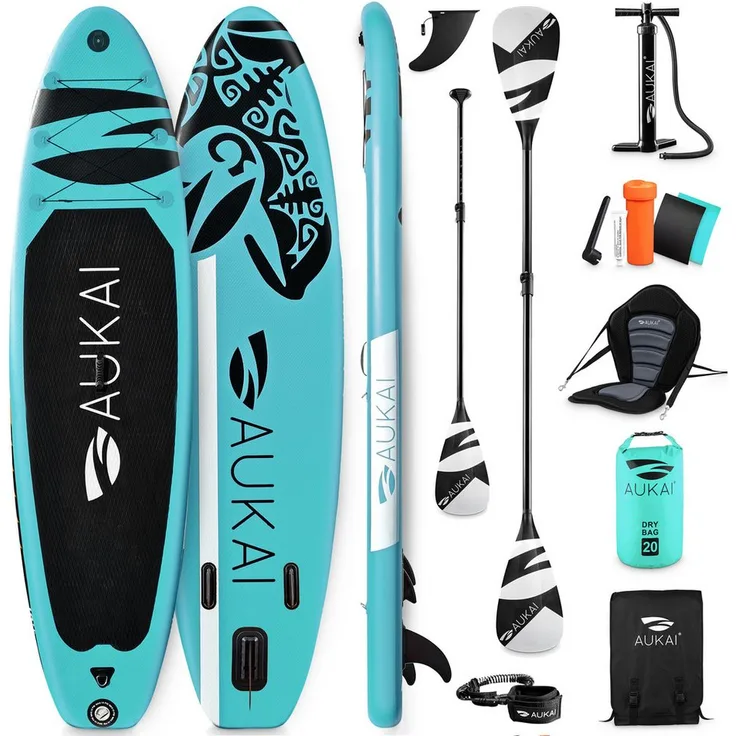 Aukai SUP-Board PRO 320cm, 2in1 Aufblasbares Stand up Paddle Set mit Kajak-Sitz, 15cm Stark, Double Layer, 5 Jahre Garantie