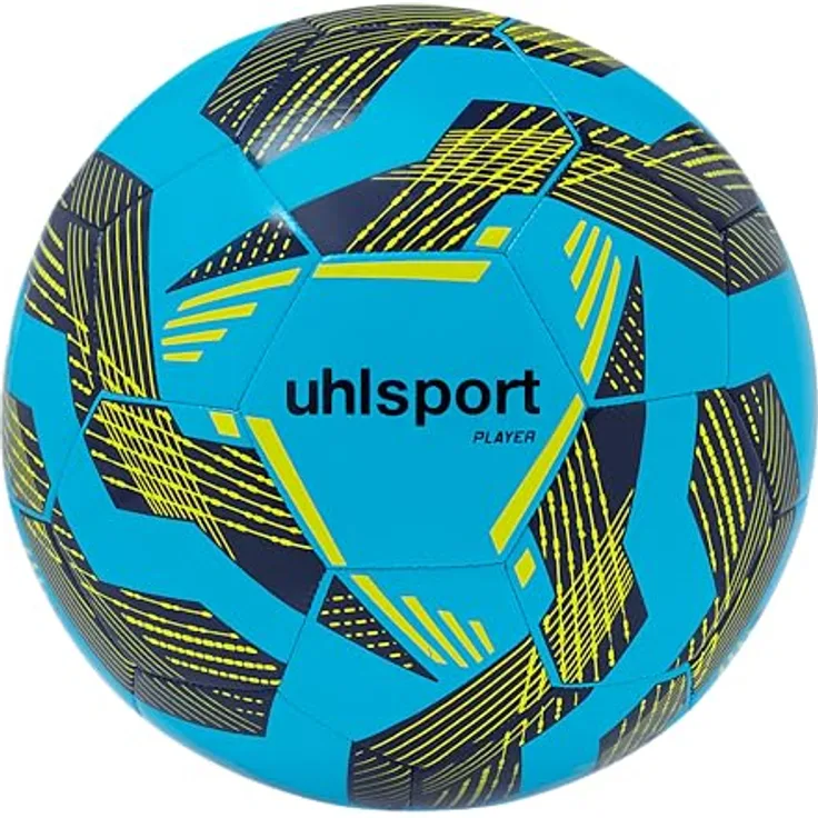 uhlsport Player Fußball, Größe 5, maschinengenähter Freizeitball mit Butyl-Blase, eisblau/Marine/Fluo gelb