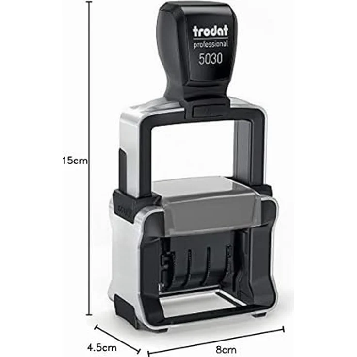 Trodat Datumstempel Professional 4.0 5030, selbstfärbend, gebürsteter Edelstahl, schwarz, Abdruckgröße 26 x 4 mm – Bild 8