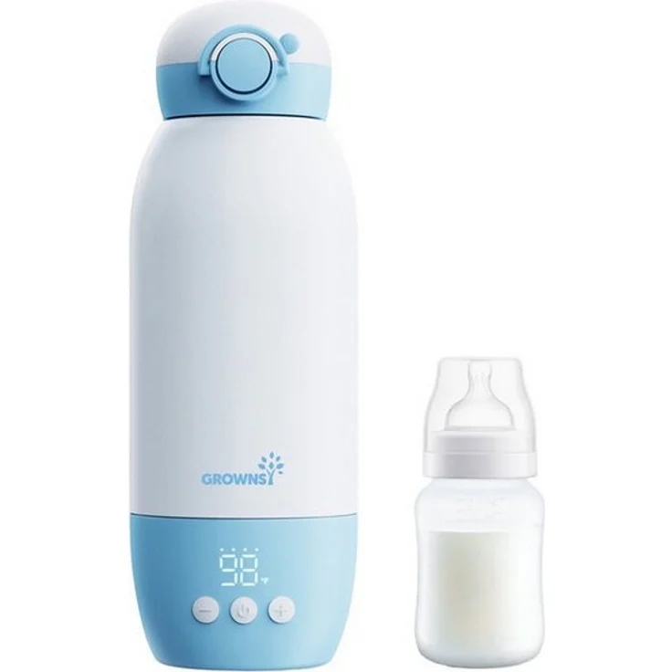 Grownsy Tragbarer Milchwärmer, kompakter Babyflaschenwärmer für gleichmäßiges Erwärmen von Flaschen und Muttermilch, akku-/USB-betrieben
