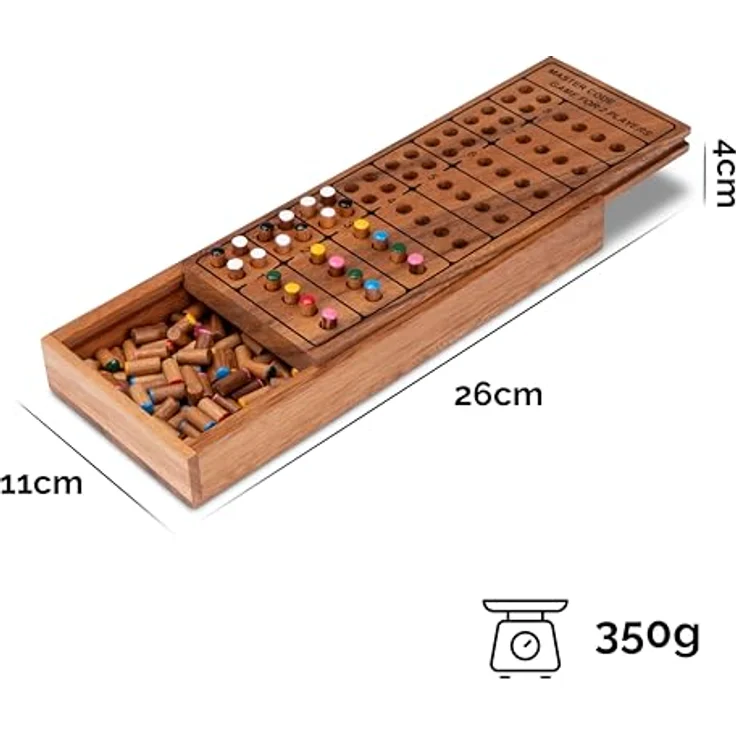 Logoplay Code Finder für 2 Spieler, strategisches Farbcode-Spiel mit Holzspielkasten 21 x 12 cm, 4 Farben, 8 Lösungsreihen – Bild 2