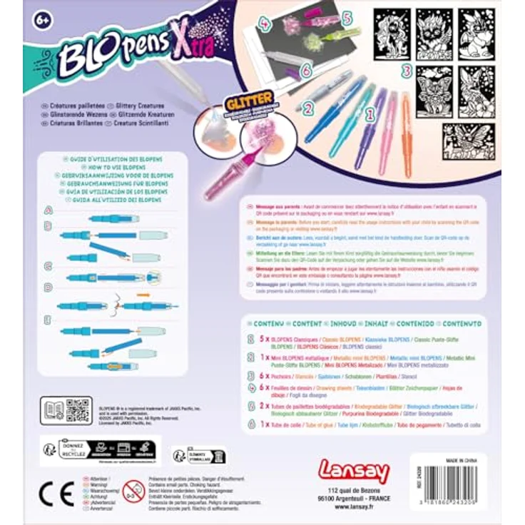 Blopens Kreativset Sprühstifteset X-TRA, Airbrush Effekt mit 6 Fantasietier-Schablonen und Glitzereffekt – Bild 2