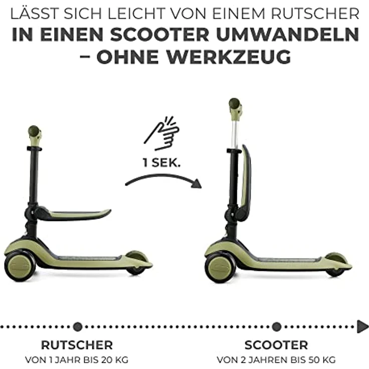 Kk Kinderkraft Halley Scooter 2 in 1, Kinderroller ab 1 Jahr bis zu 50 kg, Tretroller, Dreirad Roller mit Klappbar Sitz, LED Räder, Höheverstellbare Lenker, Zusammenklappen, Modernes Design, Grün – Bild 5