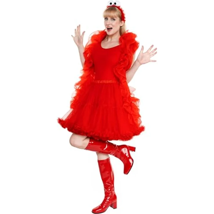 Maskworld Die Sesamstrasse Elmo Tutu - Kostüm mit mehrlagigem Tutu, Chiffon-Schal und Haarreif in kräftigem Rot, One Size – Bild 8