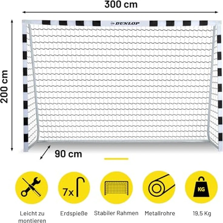 DUNLOP Fußballtor - Fussballtor 300 x 200 x 90 cm - Metall - Schwarz/Weiß - für Garten Kinder und Erwachsene - Innen und Außen – Bild 2