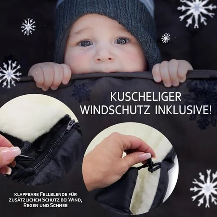 BAMBINIWELT Fußsack LAMMWOLLE Winterfußsack Kinderwagen Buggy Babyschale Babyfußsack waschbar 108cm LINIERT (schwarz) – Bild 5