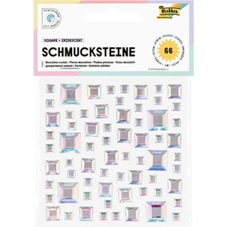 folia Schmucksteine transparent SQUARE IRIDESCENT, 66 St., selbstklebend in verschiedenen Größen, irisierender Glanz