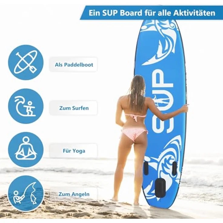 24MOVE® Sup Board Set, Premium aufblasbares Stand Up Paddle Board, Yoga Board, Action Cam Ready, inkl. Zubehör, Doppelhub Pumpe, Anti-Rutsch, blau, 320x80cm, bis 150kg – Bild 3