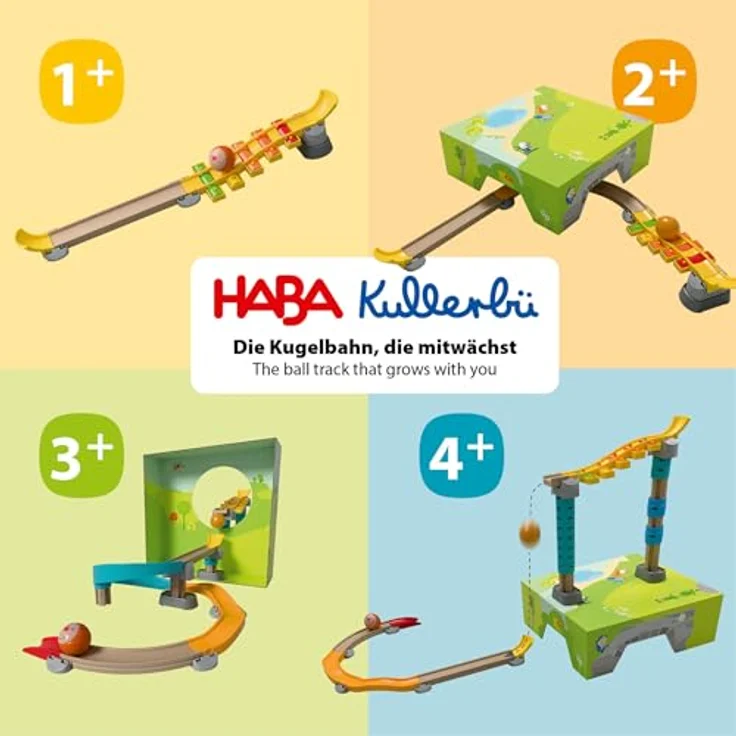 HABA Kullerbü Kugelbahn Klangtreppe Step by Step, Mitwachsendes Spielset mit 47 Teilen, Sound-Effekten und stabilen Klick-System, für Kinder ab 12 Monaten – Bild 5