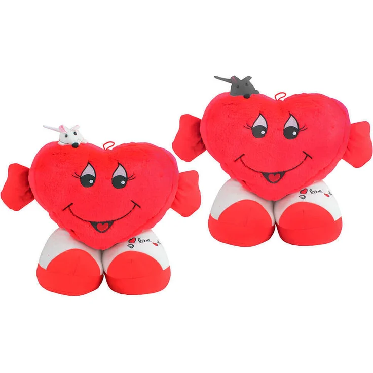 BEMIRO Plüsch Herz stehend mit Arme und Beine - ca. 21 cm, rotes Plüschherz mit gesticktem "I love you" Schriftzug und Maus auf der Schulter, weiß oder grau, Kuscheltier