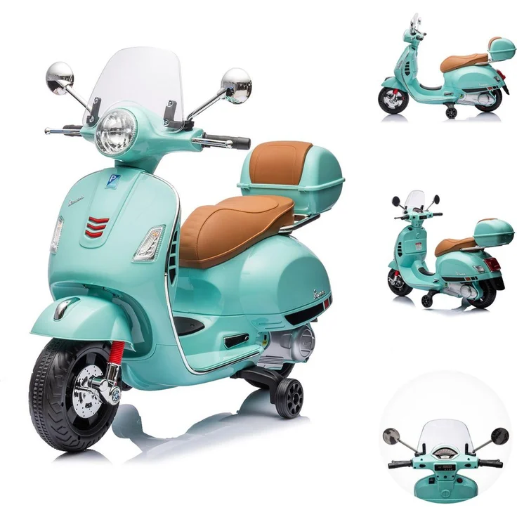 Chipolino Kindermotorrad Vespa GTS Super mit Heckstaufach, Musik, MP3, LED-Lichtern, bis 3 km/h, grün