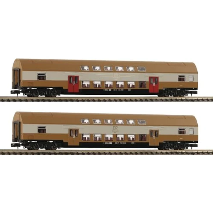 Fleischmann 6260075 N 2er-Set Doppelstockwagen DBmue der DR, Modelleisenbahn-Wagen mit Sitzplätzen, grau – Bild 2
