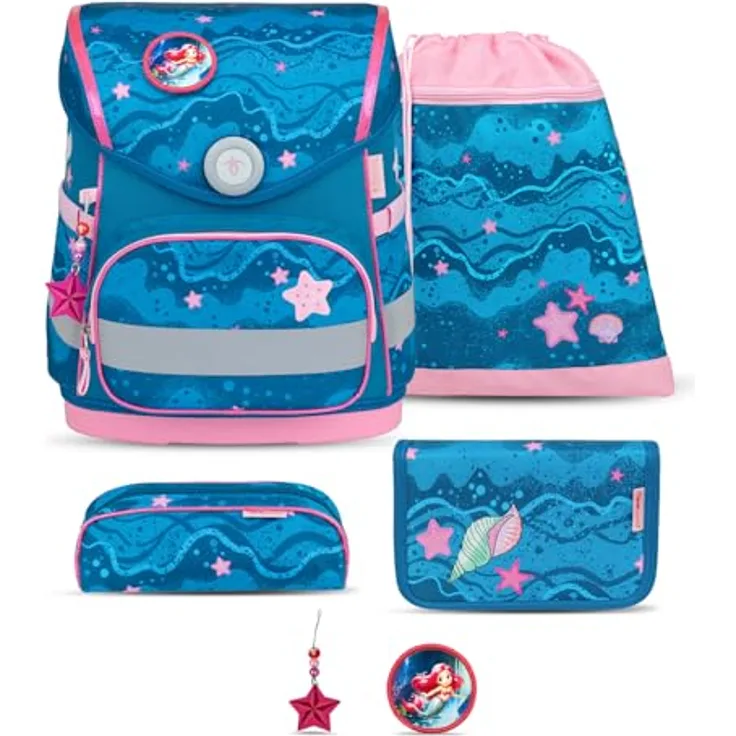 Belmil Schulranzen Compact, ergonomisches 5-teiliges Set mit Brustgurt, Magnetverschluss, 19 L, wasserdicht, 1 Patch