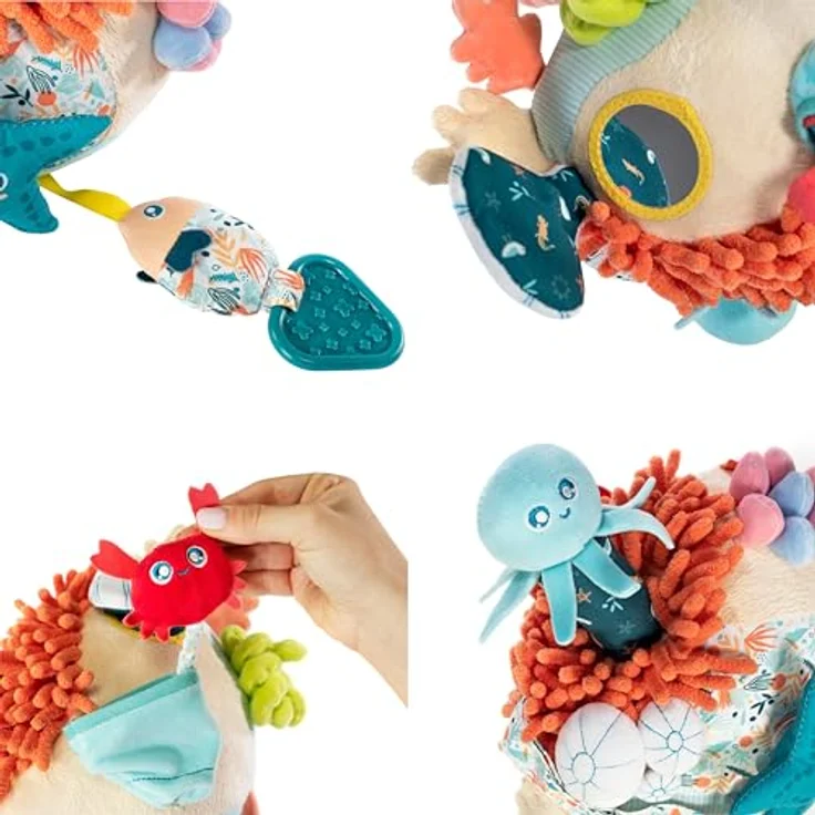 Miniland Spielball Sensorial Reef Entdeckerball, fördert Sinne mit Rassel und Beissring, 17 x 20 cm, bunt – Bild 3