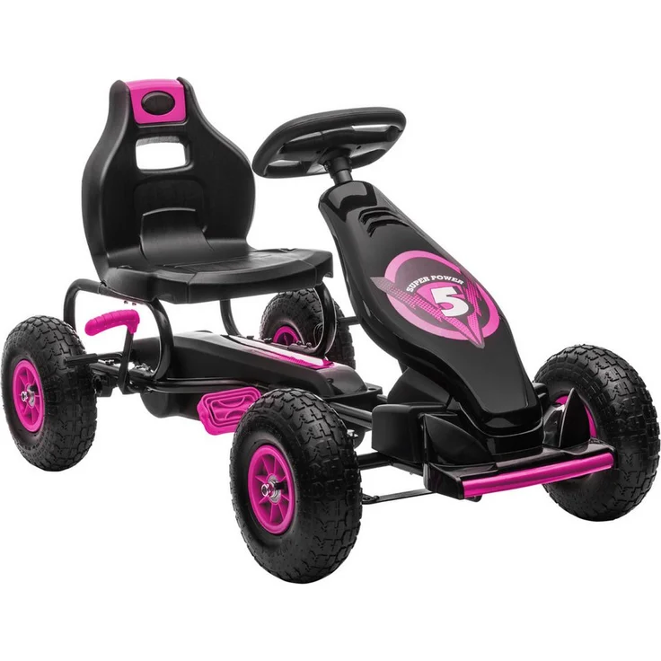 HOMCOM Go-Kart Kinderfahrzeug mit verstellbarem Sitz, Tretfahrzeug, Handbremse, für 5-12 Jahre Kinder, Rosa, Schwarz – Bild 1