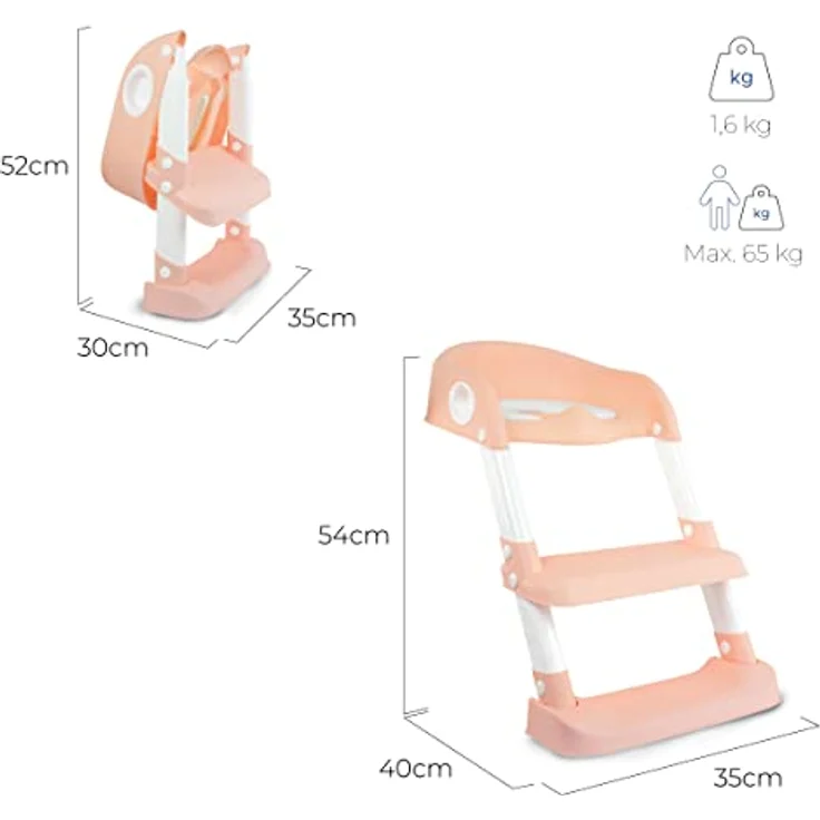 Mobiclinic® Kids, Toilettensitz Kinder, Modell Lala, Europäische Marke, Toilettensitz Kinder mit Treppe, WC-Sitz Kinder, für Kinder von 1-8 Jahren, Rosa und weiß – Bild 3
