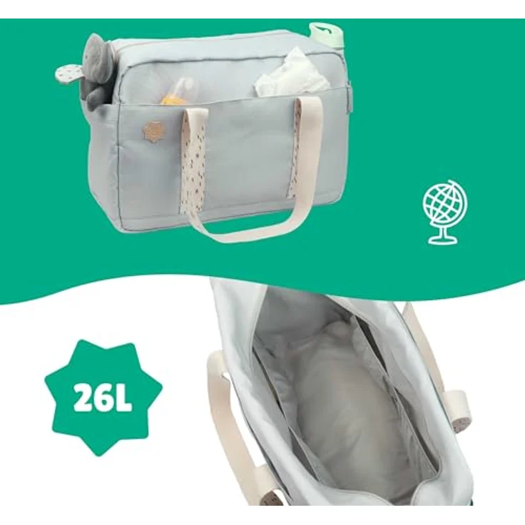 Badabulle Wickeltasche Bowling Grau - Kinderwagentasche mit 20L Kapazität und Wickelauflage – Bild 4