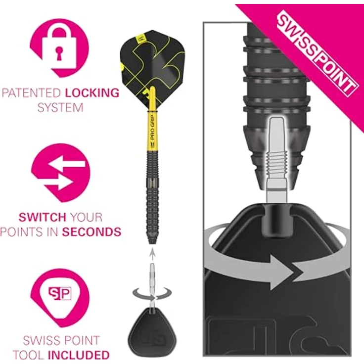 Target Darts Bolide Void 90% Tungsten Dart Set, Stahlspitzen-Darts mit Swiss-Point-Technologie, Barrel 02, 22G, schwarze Darts, inkl. Swiss Point-Werkzeug – Bild 4