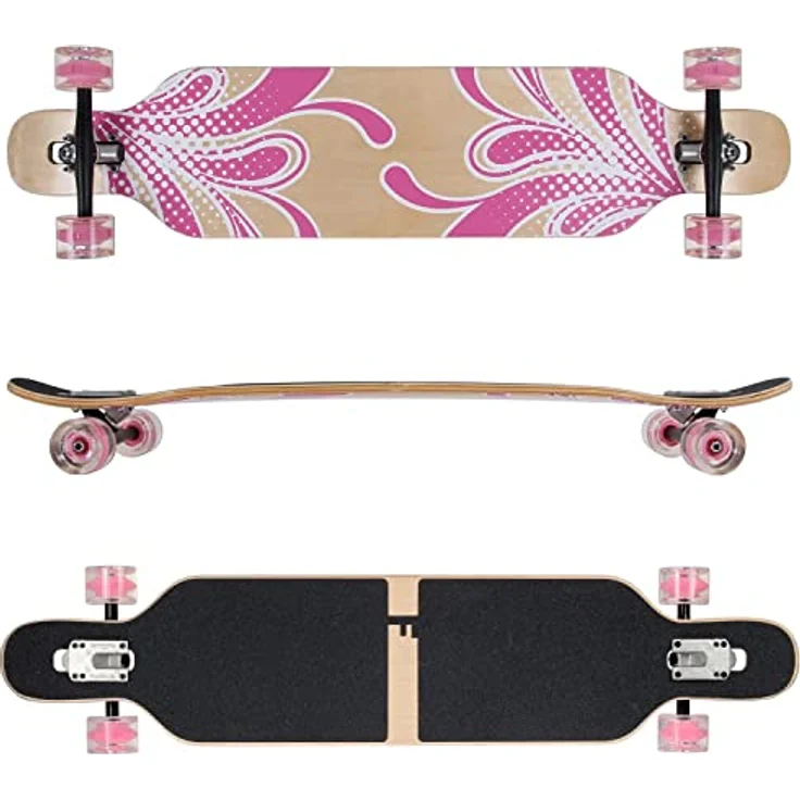 Flex2 bis 84kg - Camber Longboard (Flex2 bis 84kg, pink Blume LED - Ahornholz) – Bild 2