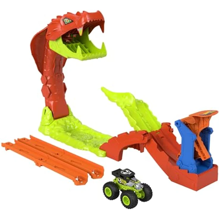 Hot Wheels Monster Trucks Snake Slam Takedown Trackset, inkl. exklusivem Bone Shaker im Maßstab 1:64, mit ausziehbarem Track und Herausforderungen für Kinder ab 3 Jahren – Bild 5