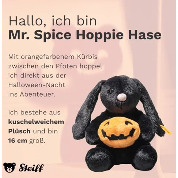 Steiff Mr. Spice Hoppie Hase, 16 cm Plüschtier aus weichem Plüsch in Schwarz, waschbar bei 30 °C, ideal für Kinder – Bild 2