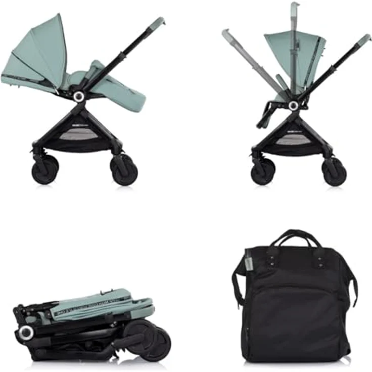 Chipolino Kombikinderwagen Elite 2 in 1, klappbar mit Fußsack und Moskitonetz, grün – Bild 4