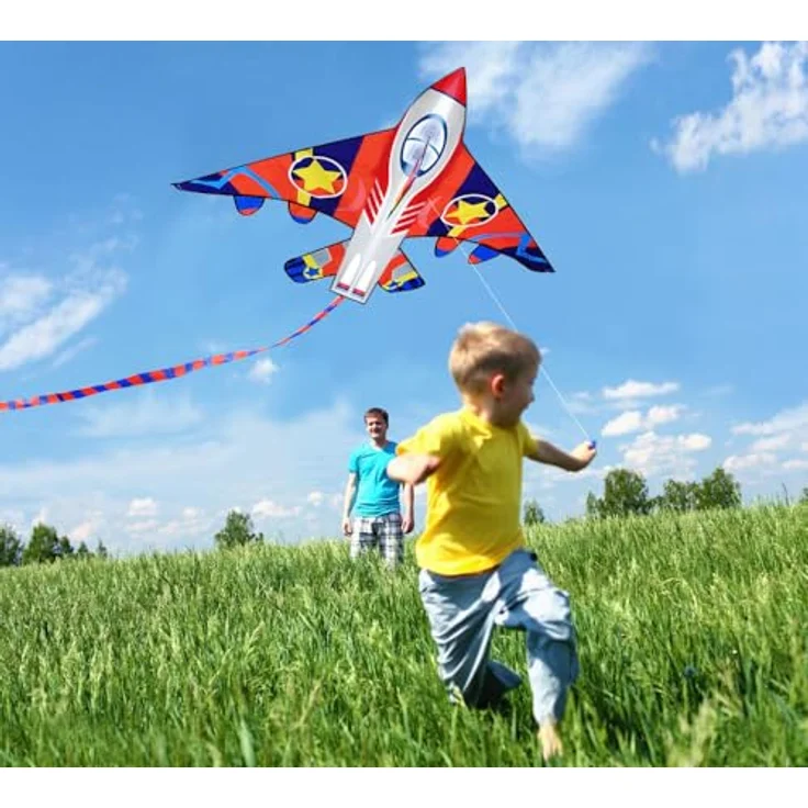 HONBO Fighter Plane Drachen, 58” Winddrachen für Kinder und Erwachsene, inkl. 60m Drachenschnur und Snap Swivel, ideal für den Strand – Bild 3
